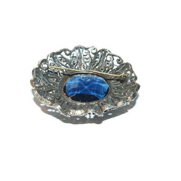Blue Rhinestone Brooch, Large Brooch, Rhinestone Pin - Picture 2 of 5
